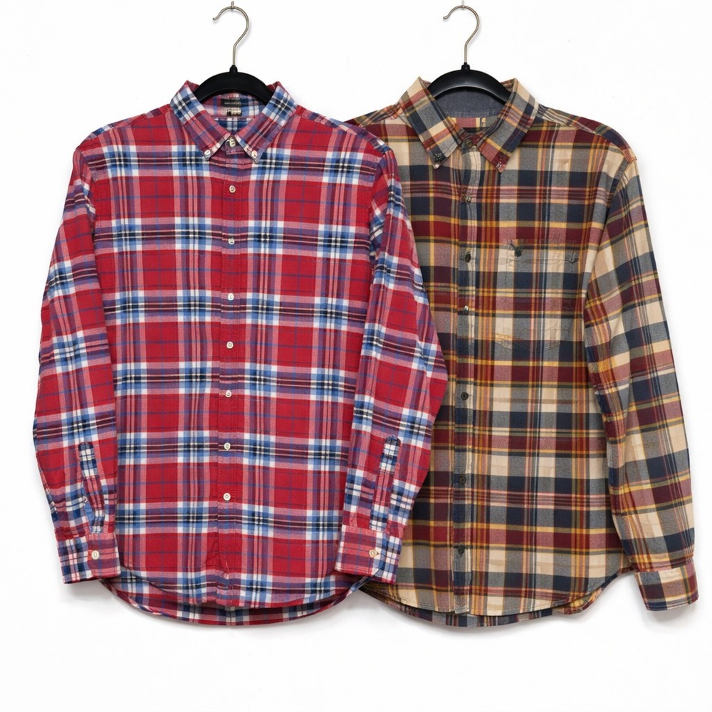 Bundle of 2 Y2K American Eagle Preppy Plaid Button Shirt Mens M Tall‎ Classic